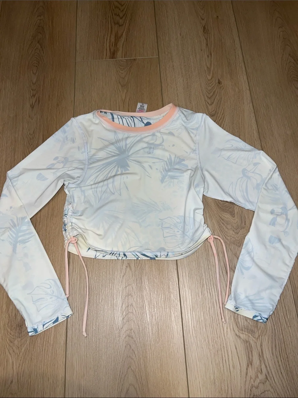 Girls' Light Blue Ruffle Bikini Set with Tropical Rash Guard